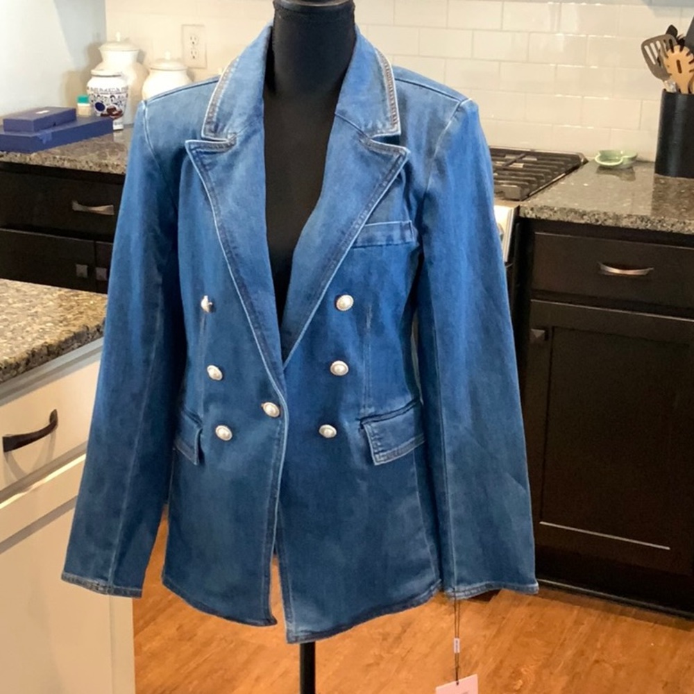 Women's Blue Denim Double-Breasted Jacket